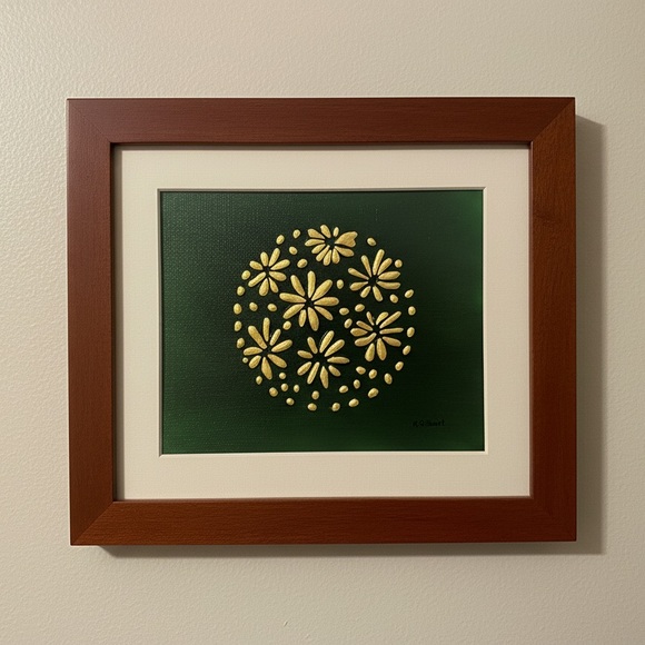 Original Hand-Painted Gold Floral Canvas by K. Gilbert - Picture 4 of 4